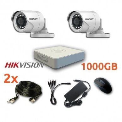 2 lauko/vidaus Hikvision kamerų vaizdo stebėjimo sistema,EKO5-T