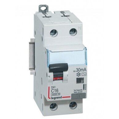 Automatinis jungiklis su srovės nuotekio rėle Legrand 411002 (16A, 1P+N, 230V, 30mA, RCBO)