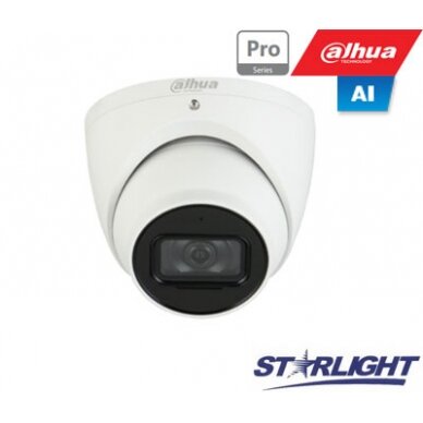 4 MP lauko/ vidaus IP kamera Dahua DH-IPC-HDW5442TM-AS, 2.8 mm objektyvas, AI 4M 2K kupol. STARLIGHT + su LXIR iki 50m, 4MP(2688×1520)1~25fps, 2.8mm, H.265+, ePoE,IK10