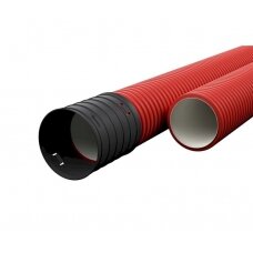 Raudonas gofruotas vamzdis D110 / d61 su virve Ecopipe (be halogenų, 50m)